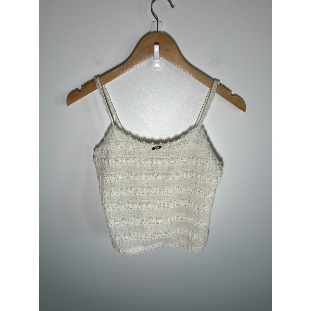 Forest Fairy Boho Cottage Womens Cami Top M White Lace Rosette Summer Vacation
